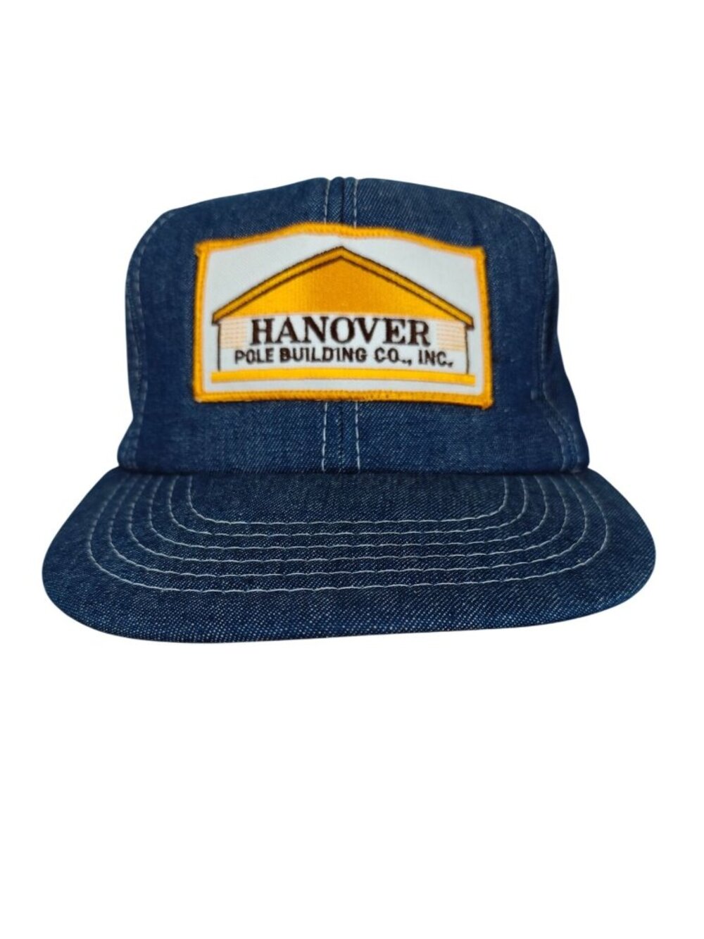 Vintage Denim Trucker Hat Cap Hanover Pole Building Snapback Blue Adjustable